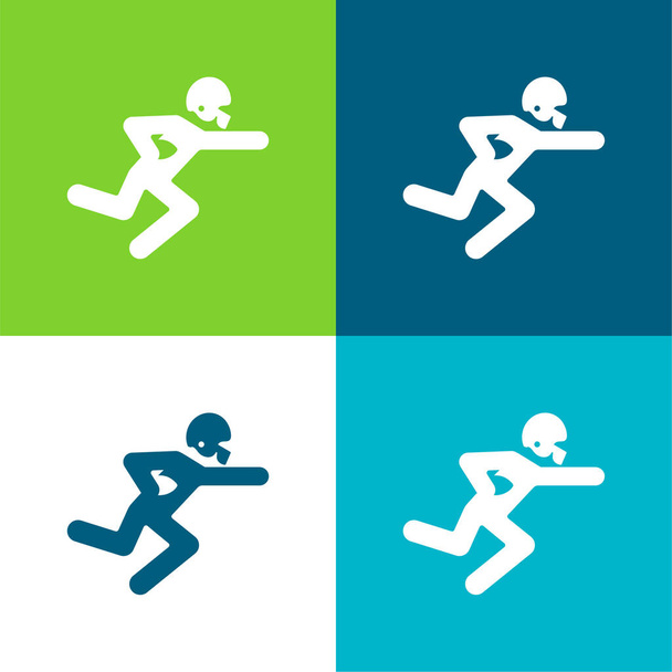 American Football Player Running With The Ball Flat four color minimal icon set - Vector, Image