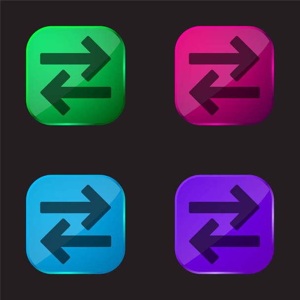 Flèches Couple à directions opposées icône de bouton en verre de quatre couleurs - Vecteur, image