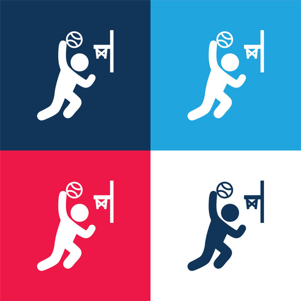 Gancho de basquete azul e vermelho conjunto de ícones mínimos de quatro cores - Vetor, Imagem