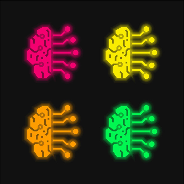 Umělá inteligence čtyři barvy zářící neonový vektor ikona - Vektor, obrázek