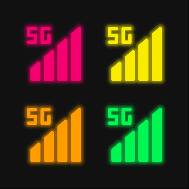 5g négy szín izzó neon vektor ikon - Vektor, kép
