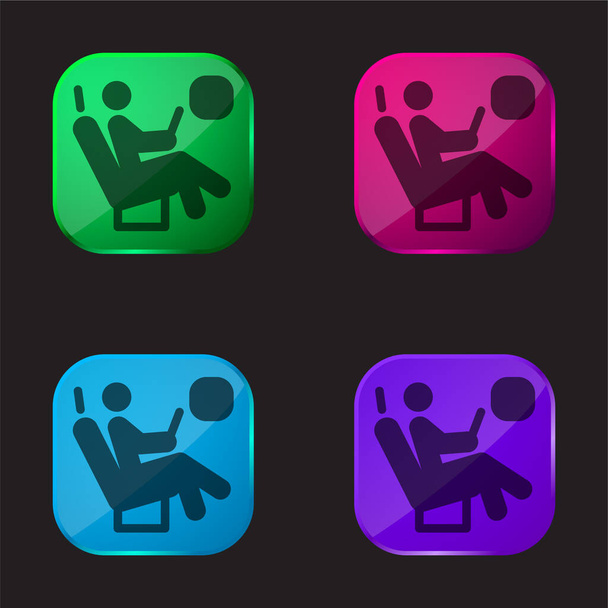 Airplane Seat four color glass button icon - Vector, Image