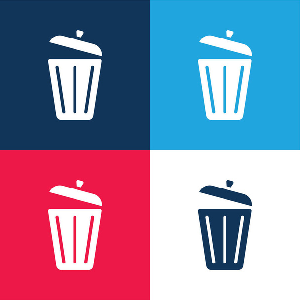 Bin modrá a červená čtyři barvy minimální ikona nastavena - Vektor, obrázek
