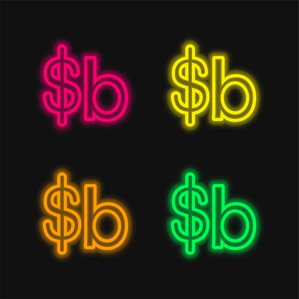 Bolivia Boliviano Valuuttasymboli neljä väriä hehkuva neon vektori kuvake - Vektori, kuva