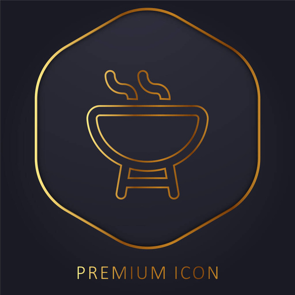 Логотип или значок золотой линии барбекю - Вектор,изображение