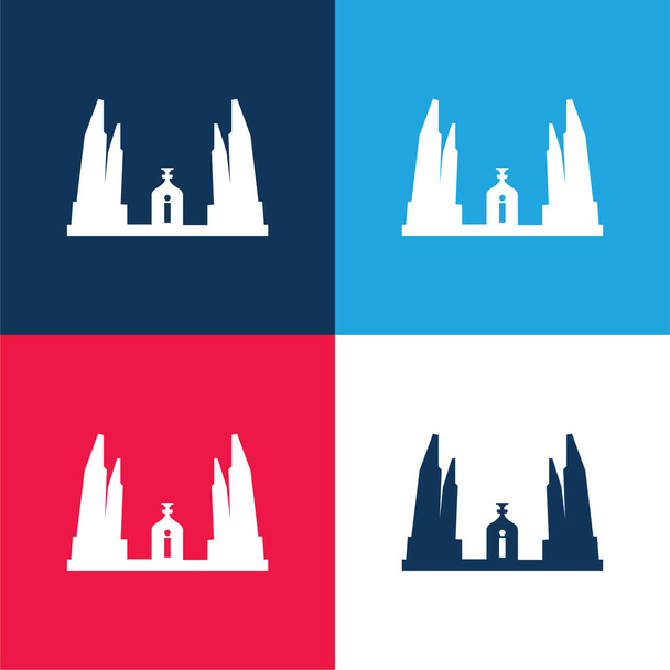 Bangkok Democratie Monument van Thailand blauw en rood vier kleuren minimale pictogram set - Vector, afbeelding