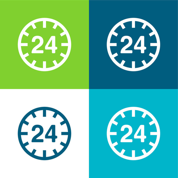 24 Heures Signe circulaire Ensemble d'icônes minime plat à quatre couleurs - Vecteur, image