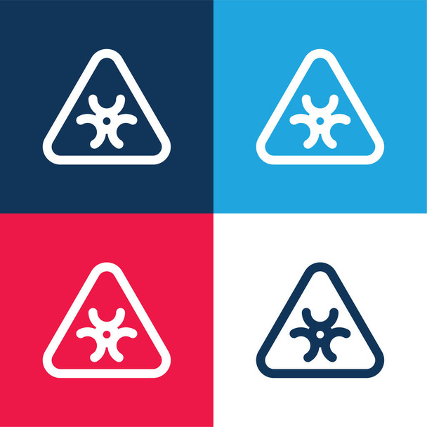 Biohazard modrá a červená čtyři barvy minimální ikona nastavena - Vektor, obrázek
