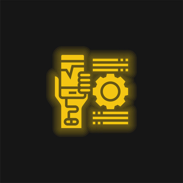 Függőség sárga izzó neon ikon - Vektor, kép