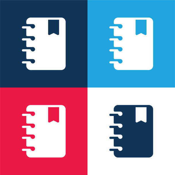 Agenda niebieski i czerwony zestaw czterech kolorów minimalny zestaw ikon - Wektor, obraz