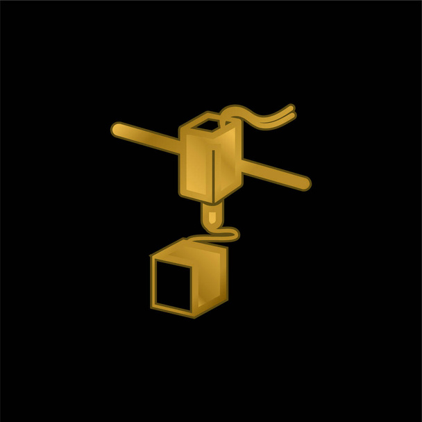 3D-Druckerwerkzeug, das vergoldet arbeitet, metallisches Symbol oder Logo-Vektor - Vektor, Bild