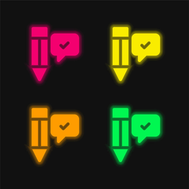 Akkoord vier kleuren gloeiende neon vector icoon - Vector, afbeelding