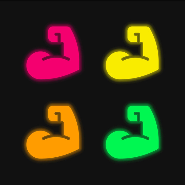 Biceps négy színű izzó neon vektor ikon - Vektor, kép
