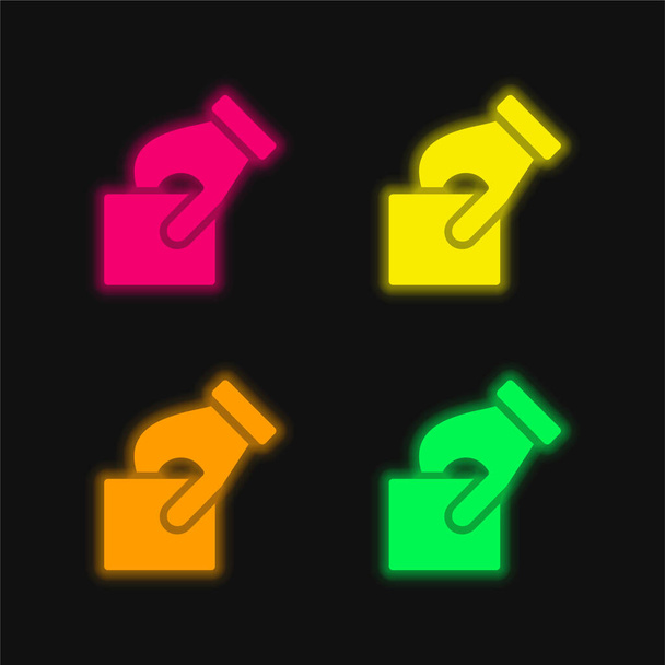 Szavazás négy szín izzó neon vektor ikon - Vektor, kép