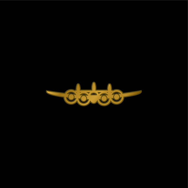 Airplane From Frontal View gold plated metalic icon or logo vector - Vector, Image