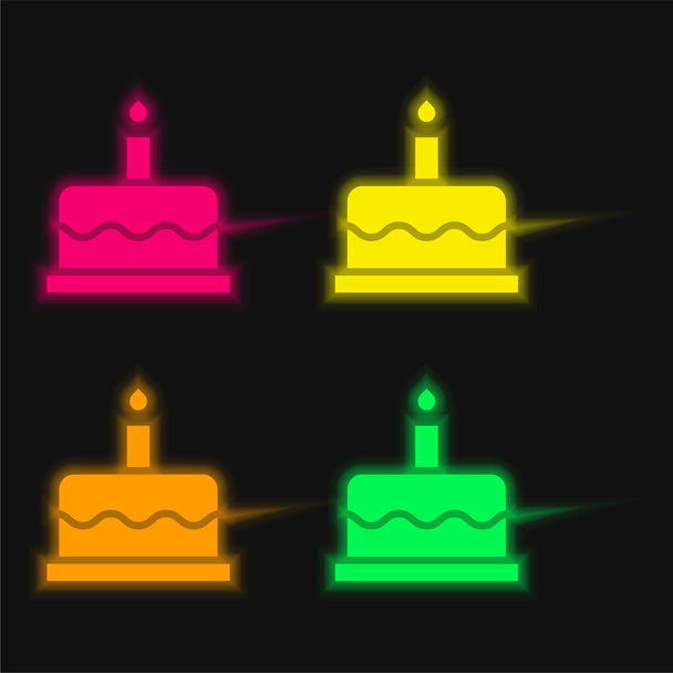 Geburtstagstorte vier Farben leuchtenden Neon-Vektor-Symbol - Vektor, Bild