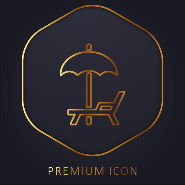 Paraguas de playa y la línea de oro de la hamaca logotipo premium o icono - Vector, imagen