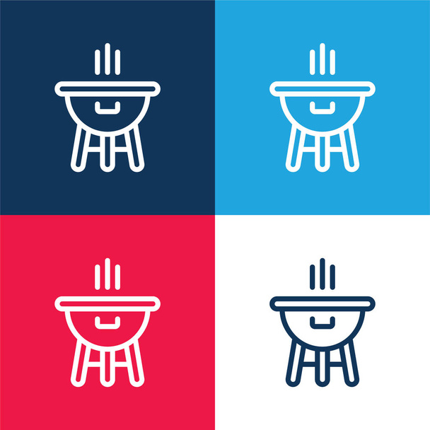 Bbq niebieski i czerwony zestaw czterech kolorów minimalny zestaw ikon - Wektor, obraz