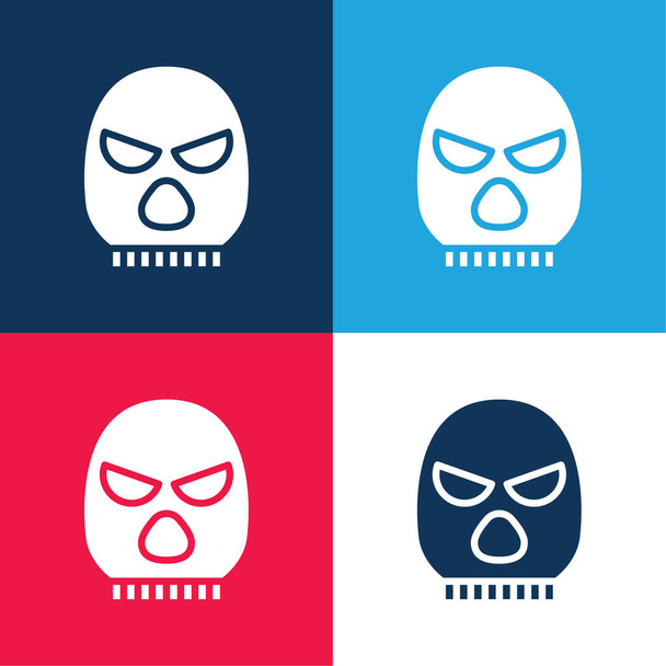 Balaclava modrá a červená čtyři barvy minimální sada ikon - Vektor, obrázek