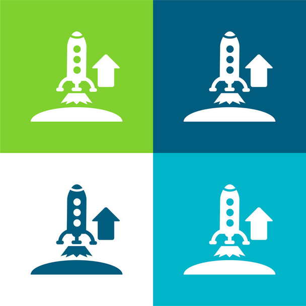 Vzestupně Raketa Flat čtyři barvy minimální ikona nastavena - Vektor, obrázek