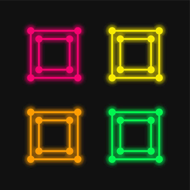 Boîte de délimitation quatre couleurs rougeoyantes icône vectorielle néon - Vecteur, image