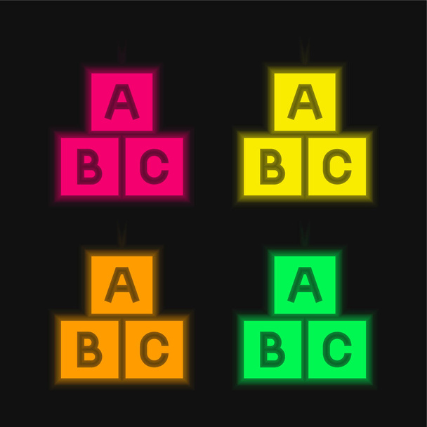 Blocca quattro colori luminosi icona vettoriale al neon - Vettoriali, immagini