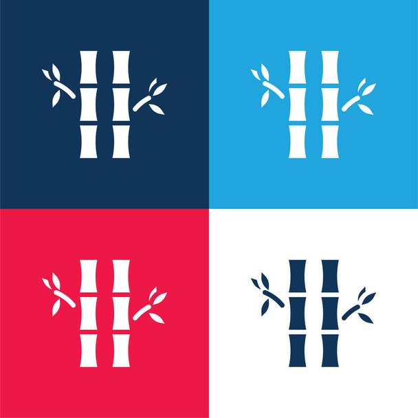 Bambú azul y rojo de cuatro colores mínimo icono conjunto - Vector, imagen