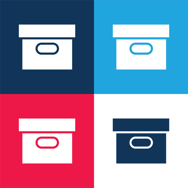 Pudełko pokryte niebieski i czerwony zestaw czterech kolorów minimalny zestaw ikon - Wektor, obraz