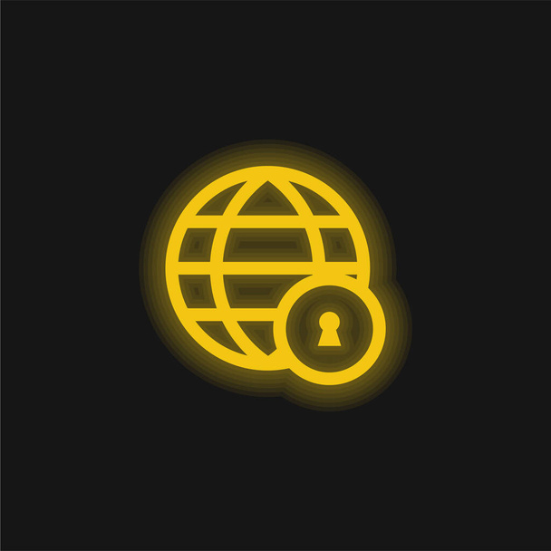 Toegang Vergrendeld geel gloeiend neon pictogram - Vector, afbeelding