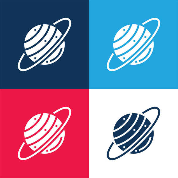 Астрономия синий и красный четыре цвета минимальный набор значков - Вектор,изображение