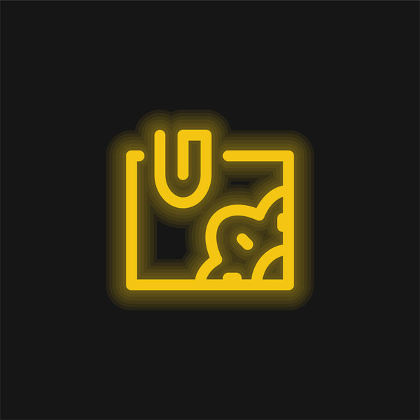 Afbeelding toevoegen geel gloeiende neon pictogram - Vector, afbeelding