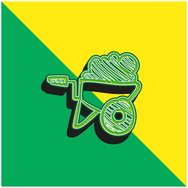 Barrow cheio de material de construção ferramenta desenhada à mão verde e amarelo moderno logotipo do ícone do vetor 3d - Vetor, Imagem