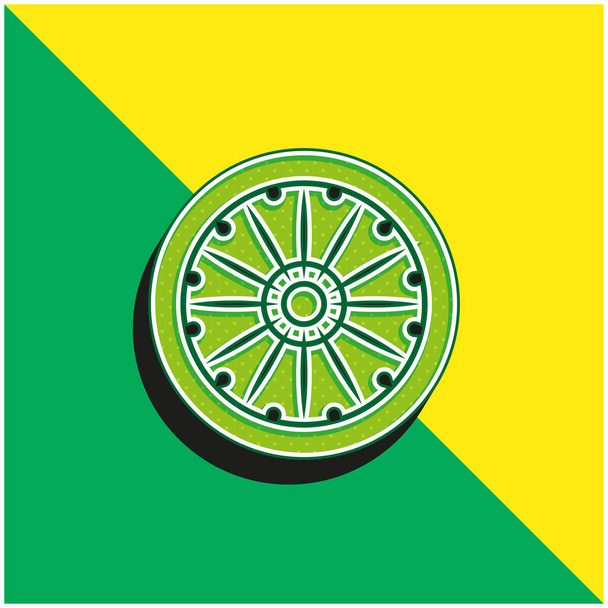 Ashoka Logo icona vettoriale 3D moderna verde e gialla - Vettoriali, immagini