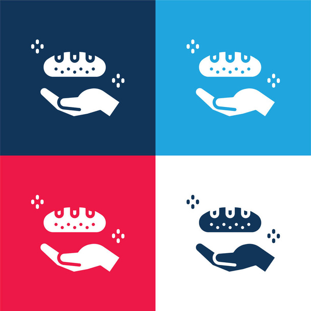 Ensemble d'icônes minime quatre couleurs bleu pain et rouge - Vecteur, image