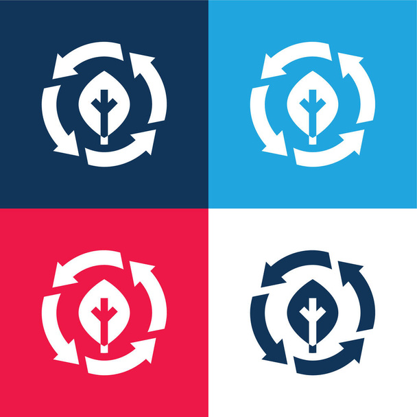Ensemble d'icônes minimal quatre couleurs bleu et rouge bio - Vecteur, image