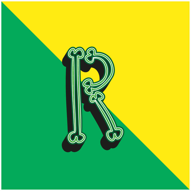 Tipografía ósea Esquema de la letra R Verde y amarillo moderno vector 3d icono logo - Vector, Imagen
