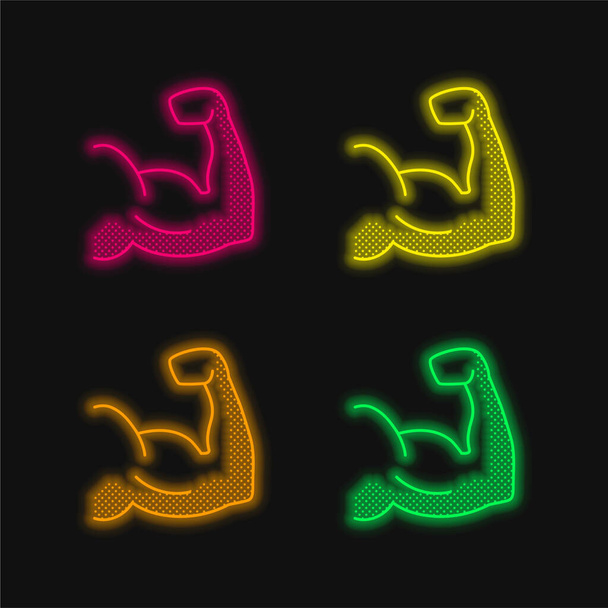 Biceps τεσσάρων χρωμάτων λαμπερό εικονίδιο διάνυσμα νέον - Διάνυσμα, εικόνα