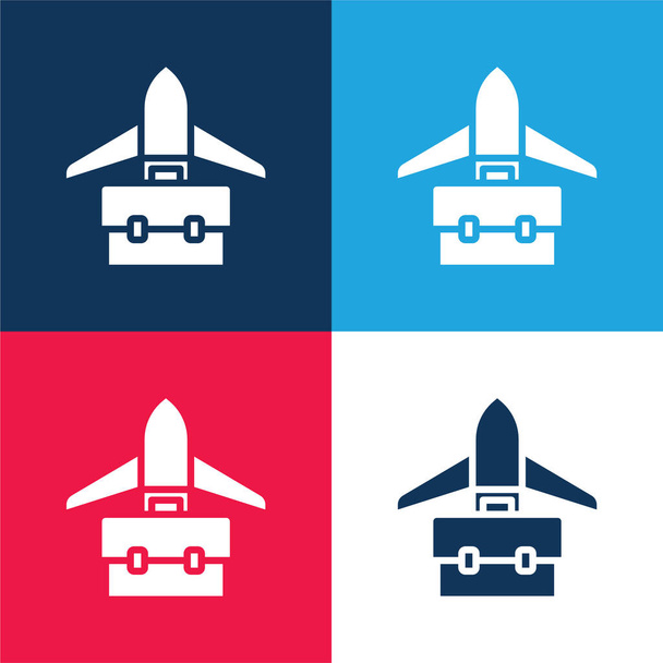 Avion bleu et rouge quatre couleurs minimum icône ensemble - Vecteur, image