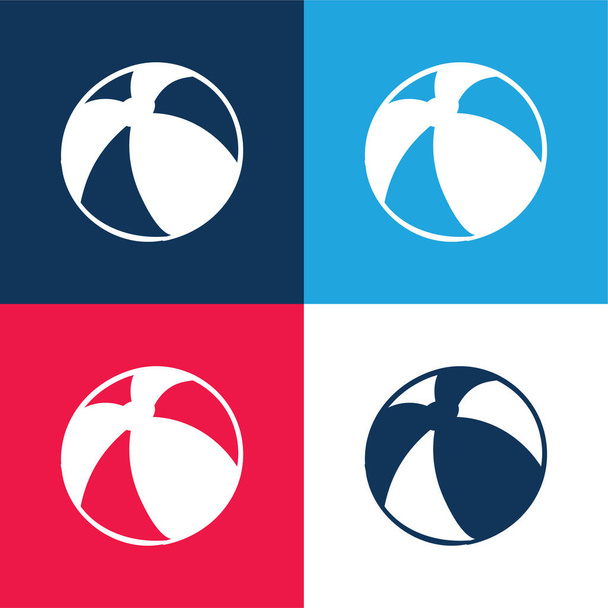 Beach Ball blu e rosso quattro colori set icona minima - Vettoriali, immagini