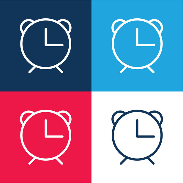 Alarm Clock blue and red four color minimal icon set - Vector, Image