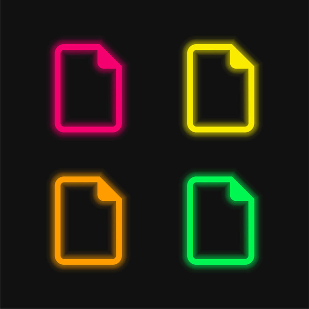 Blank File négy szín izzó neon vektor ikon - Vektor, kép
