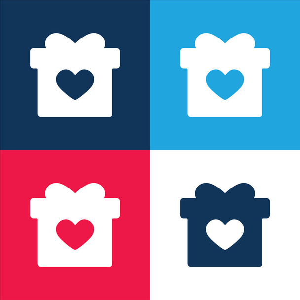 Regalo di compleanno blu e rosso set di icone minime a quattro colori - Vettoriali, immagini