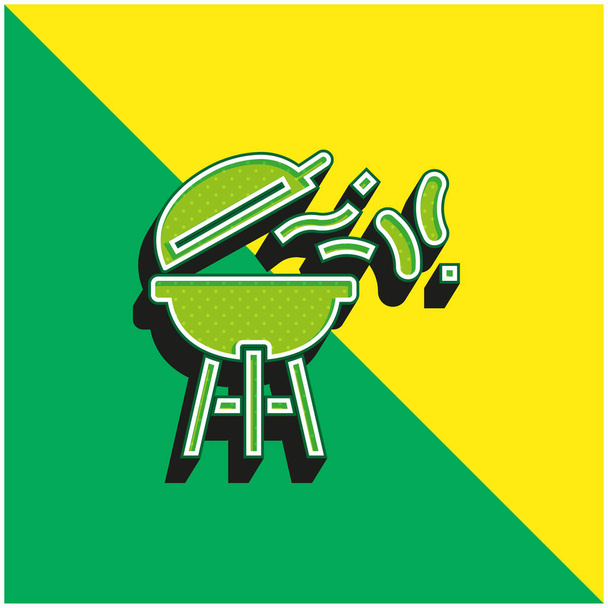 Churrasco Verde e amarelo moderno logotipo vetor 3d ícone - Vetor, Imagem