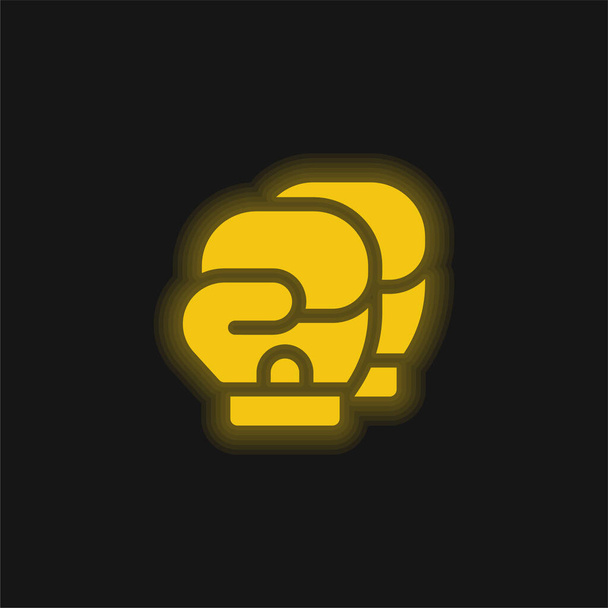 Boxing yellow glowing neon icon - Vector, Image
