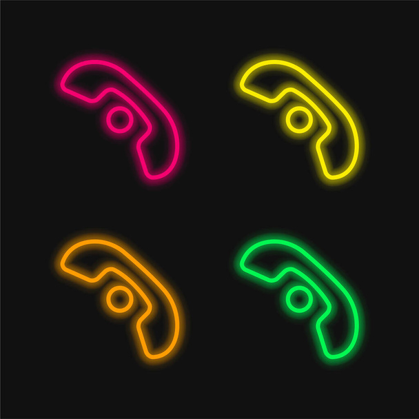 Auricular Of A Telephone With A Dot Interface Symbol four color glowing neon vector icon - Vector, Image