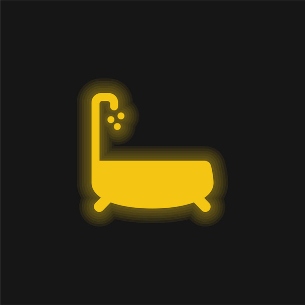 Bathtub With Water Dropping yellow glowing neon icon - Vector, Image