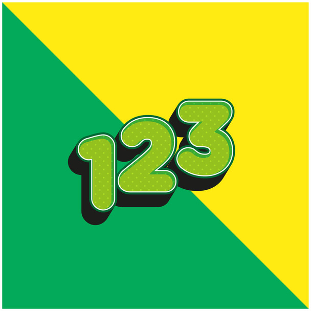 123 номера Зеленый и желтый современный 3D логотип векторной иконки - Вектор,изображение