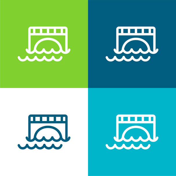 Bridge Over Water Flat four color minimal icon set - Vector, Image