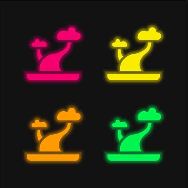 Bonsai négy szín izzó neon vektor ikon - Vektor, kép