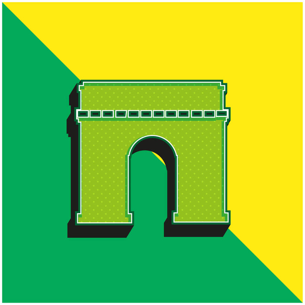 Arc De Triomphe Logo icona vettoriale 3D moderna verde e gialla - Vettoriali, immagini